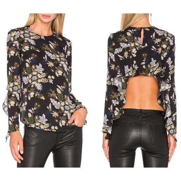 A.L.C Cooper Ruffle OPEN BACK FLORAL PRINT‎ SILK TOP - Picture 1 of 11